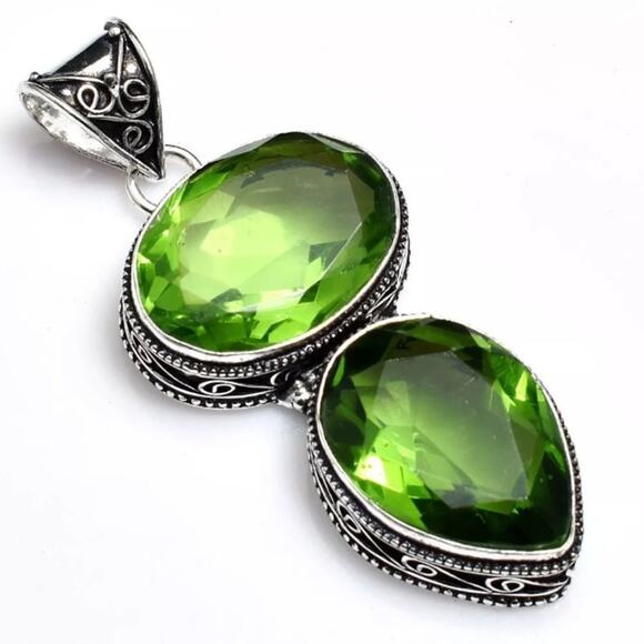 Stampd Jewelry - Antique Peridot Pendant Necklace, Sterling Silver, Charm Gemstone, Stateme…